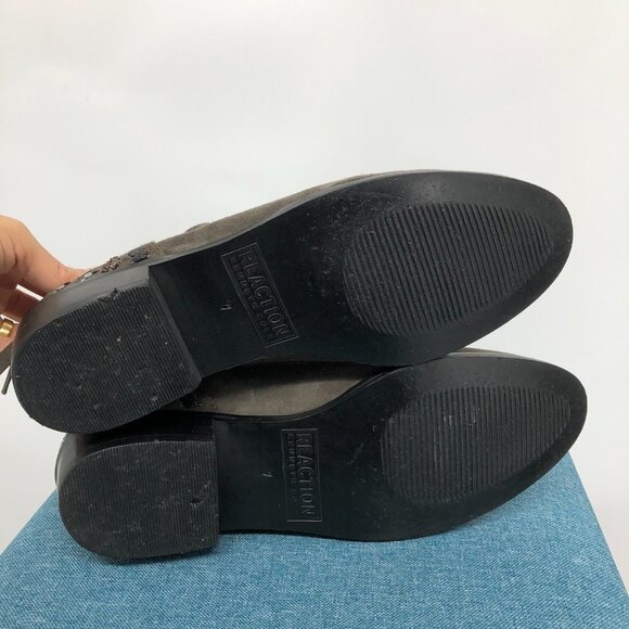 Kenneth Cole  REACTION Taupe Suede Loop Here We Go Embellished Ankle Booties 7 - Picture 7 of 16